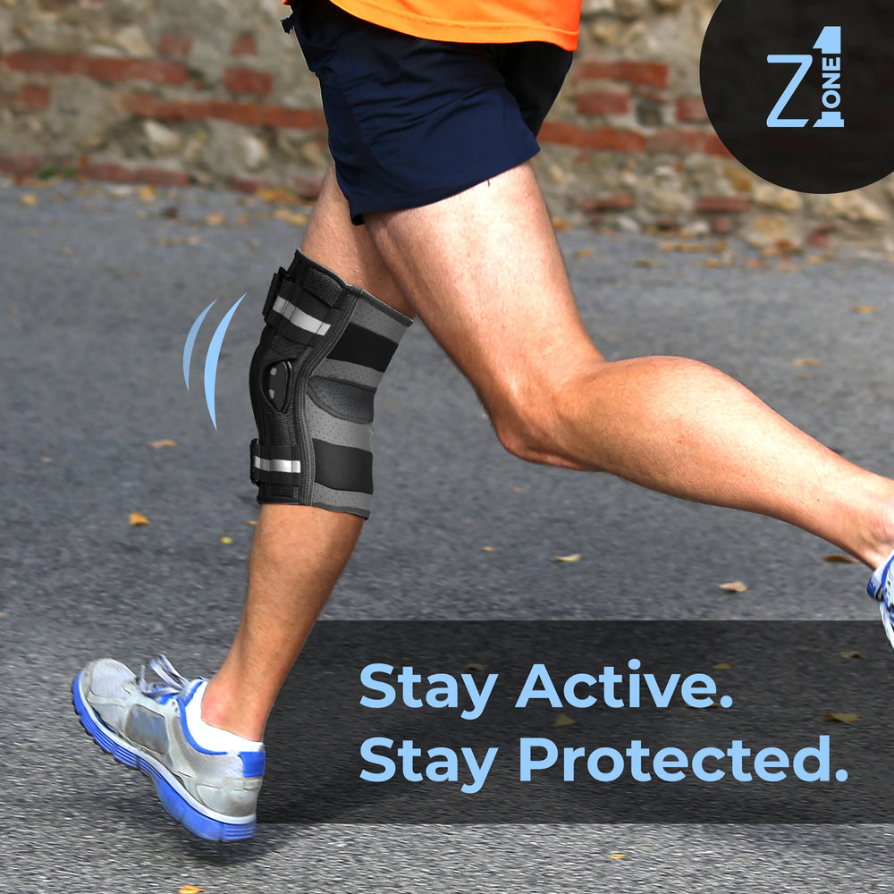 A person wearing knee brace on his right knee while running - Z1 Knee Brace
