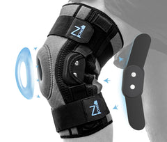 Gray knee brace on the left knee - Z1 Knee Brace
