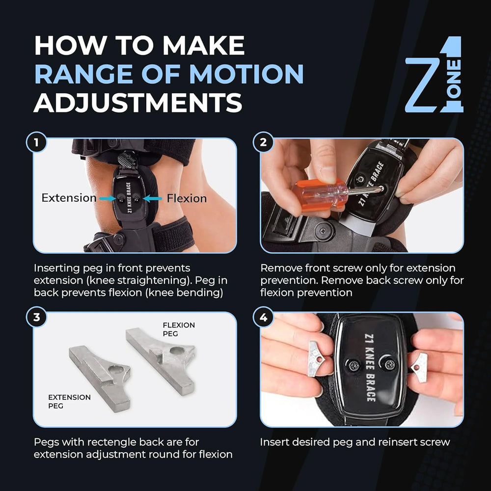 Instructions on making range of motion adjustments - Z1 Knee Brace